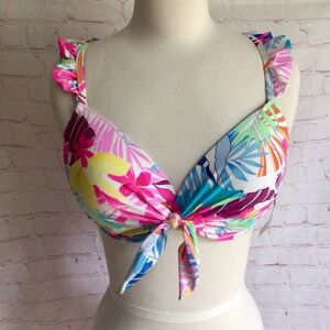 California Waves Colorful Tropical Bikini Top with Ruffle Straps - Size D/DD